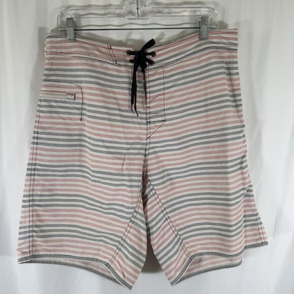 Patagonia Swim Trunks Men's 34 White USA Striped Drawstring Pockets Lightweight - Picture 1 of 12